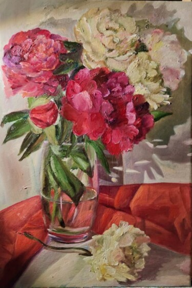 Malerei mit dem Titel "Flowers Peonies Bou…" von Marina Gavrilova, Original-Kunstwerk, Öl