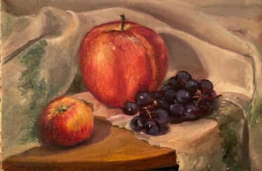 Pintura intitulada "Red grapes,  Green…" por Marina Gavrilova, Obras de arte originais, Óleo