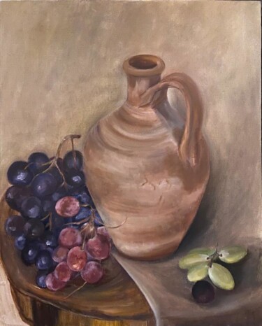 Painting titled "Jug and fruits, Red…" by Marina Gavrilova, Original Artwork, Oil