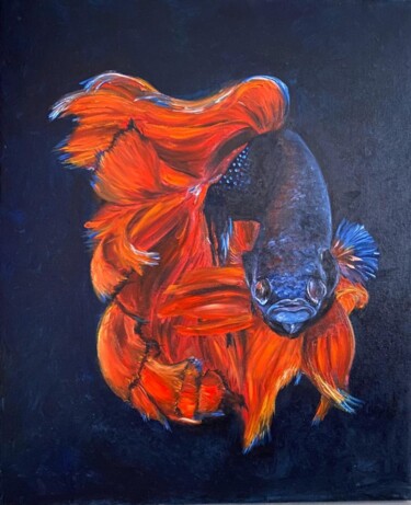 Malarstwo zatytułowany „Red fish magic” autorstwa Marina Gavrilova, Oryginalna praca, Olej