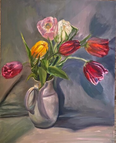Картина под названием "Tulip art painting…" - Marina Gavrilova, Подлинное произведение искусства, Масло