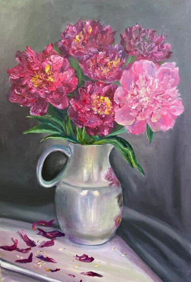 Картина под названием "Peonies Flowers Pin…" - Marina Gavrilova, Подлинное произведение искусства, Масло
