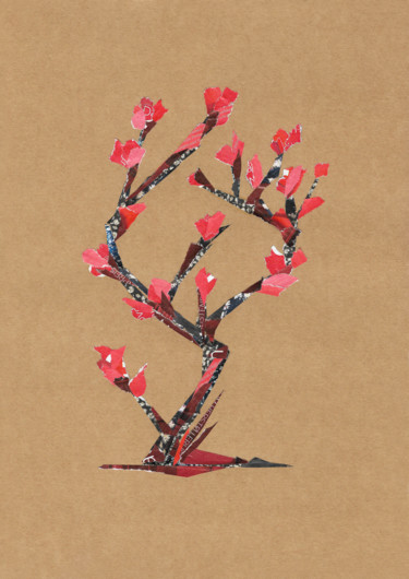 Collages intitolato "Cherry tree" da Marina Geipel, Opera d'arte originale, Collages