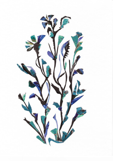 Collagen mit dem Titel "Wild Cornflower" von Marina Geipel, Original-Kunstwerk, Collagen