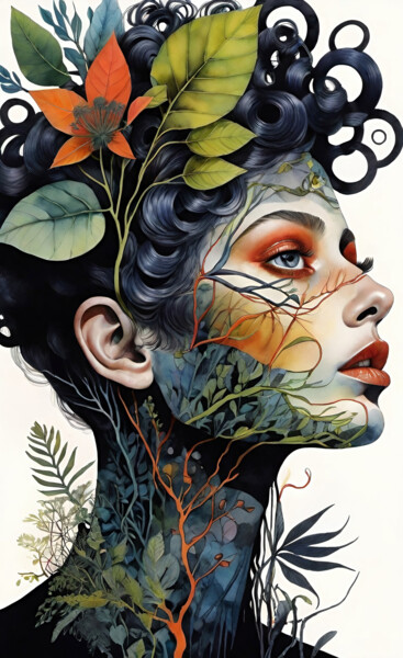 Digitale Kunst mit dem Titel "Female portrait" von Marina Geipel, Original-Kunstwerk, Aquarell