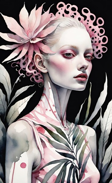 Цифровое искусство под названием "Petals and Grace" - Marina Geipel, Подлинное произведение искусства, Акварель