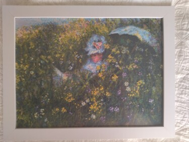Arte têxtil intitulada "Monet "Dans la Prai…" por Marina Gor, Obras de arte originais, Bordado Montado em Painel de madeira