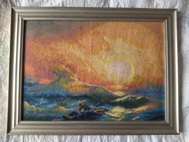 Textile Art titled "Aivazovsky "The nin…" by Marina Gor, Original Artwork, Embroidery Mounted on Cardboard
