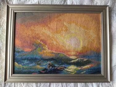 Textielkunst getiteld "Aivazovsky "The nin…" door Marina Gor, Origineel Kunstwerk, Borduurwerk Gemonteerd op Karton