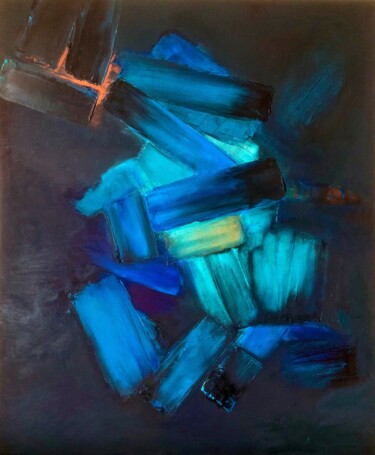 Painting titled "Blue Composition Pa…" by Marina Gorbachova, Original Artwork, Oil Mounted on Other rigid panel