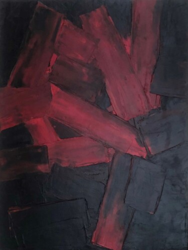 Painting titled "Red Composition" by Marina Gorbachova, Original Artwork, Oil Mounted on Other rigid panel
