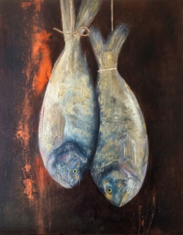 Peinture intitulée "Two Dorado Fish Pai…" par Marina Gorbachova, Œuvre d'art originale, Huile