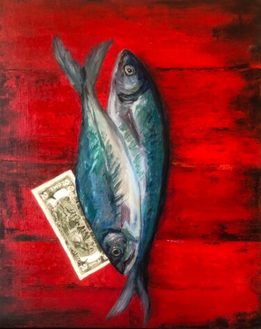 Schilderij getiteld "Two Dollars & Two F…" door Marina Gorbachova, Origineel Kunstwerk, Olie