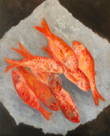 Painting titled "Red Mullet Fish" by Marina Gorbachova, Original Artwork, Oil