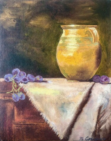 Pintura intitulada "Grapes and Jug" por Marina Gorbachova, Obras de arte originais, Óleo