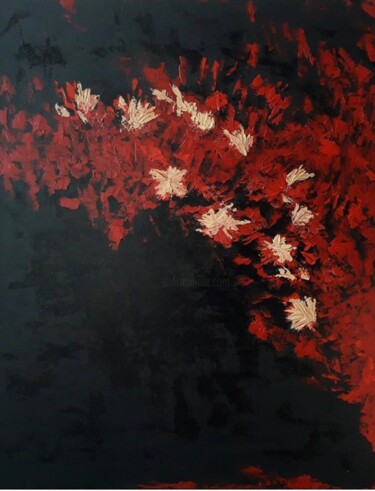 Painting titled "Black and Red Flowe…" by Marina Gorbachova, Original Artwork, Oil