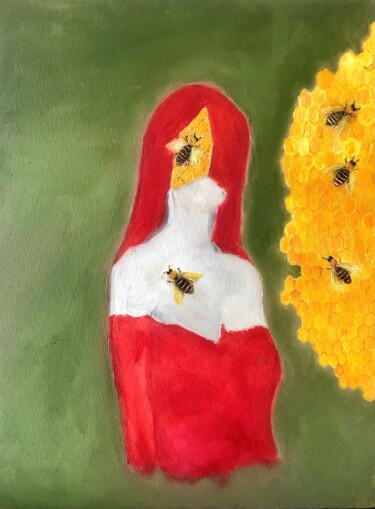 Painting titled "Woman with Bees" by Marina Gorbachova, Original Artwork, Oil