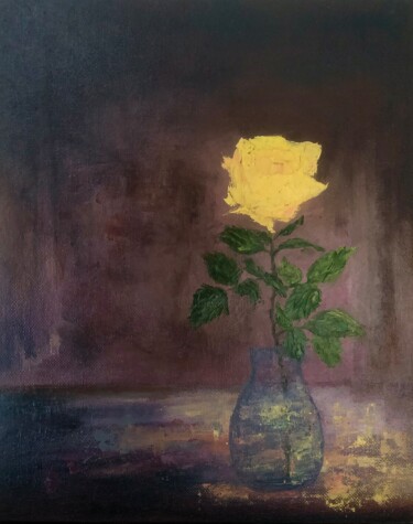 Peinture intitulée "Yellow Rose" par Marina Gorbachova, Œuvre d'art originale, Huile
