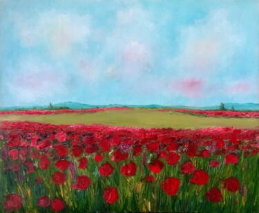 Painting titled "Field of Poppies" by Marina Gorbachova, Original Artwork, Oil