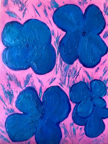 Schilderij getiteld "Blue Flowers" door Marina Gorbachova, Origineel Kunstwerk, Olie Gemonteerd op Houten paneel