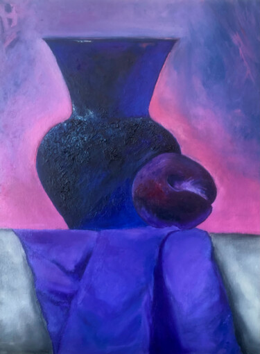 Painting titled "Vase with Plum" by Marina Gorbachova, Original Artwork, Oil