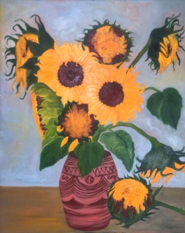 Pintura intitulada "Ukrainian Sunflowers" por Marina Gorbachova, Obras de arte originais, Óleo