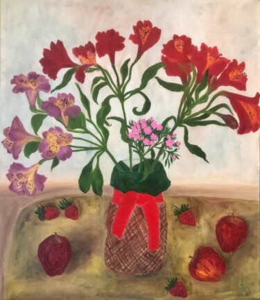 Schilderij getiteld "Tiger Lilies,Turkis…" door Marina Gorbachova, Origineel Kunstwerk, Olie