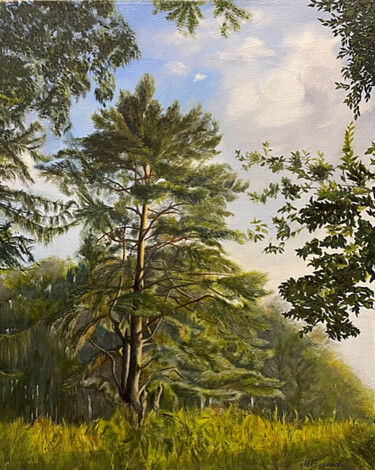 Painting titled "Pine" by Marina Grishkina, Original Artwork, Oil
