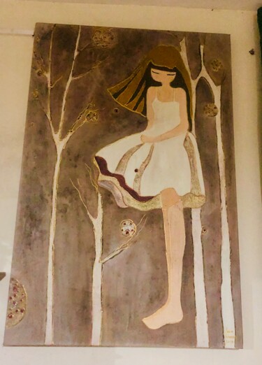 Peinture intitulée "A menina no bosque" par Marina Guiomar, Œuvre d'art originale, Acrylique