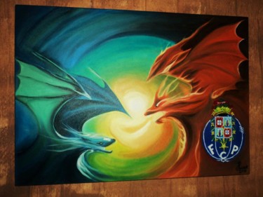Peinture intitulée "Dragão do fogo" par Marina Guiomar, Œuvre d'art originale, Huile