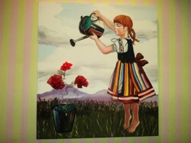 Schilderij getiteld "Nutrir com cor" door Marina Guiomar, Origineel Kunstwerk, Stof