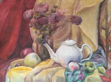 Натюрморт синей вазой Schilderij getiteld "Натюрморт синей ваз…" door Karina Loza, Origineel Kunstwerk, Aquarel
