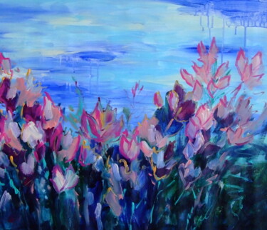 Картина под названием "Flowers Fantasy #02" - Marina Krylova, Подлинное произведение искусства, Акрил Установлен на Деревянн…