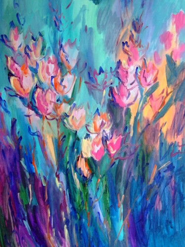 Картина под названием "Summer Garden #03" - Marina Krylova, Подлинное произведение искусства, Акрил Установлен на Деревянная…