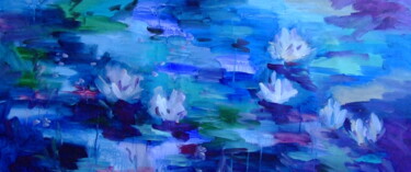 Painting titled "Lilies on the Pond…" by Marina Krylova, Original Artwork, Acrylic Mounted on Wood Stretcher frame
