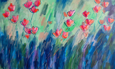 Painting titled "Floral Fantasy #02" by Marina Krylova, Original Artwork, Acrylic Mounted on Wood Stretcher frame