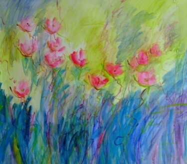 Painting titled "Floral Fantasy #07" by Marina Krylova, Original Artwork, Acrylic Mounted on Wood Stretcher frame