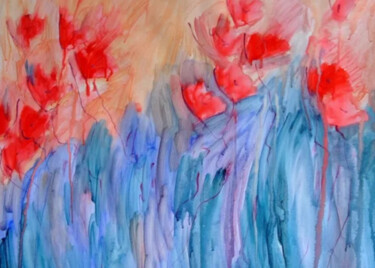 Malerei mit dem Titel "Poppies in the Gard…" von Marina Krylova, Original-Kunstwerk, Acryl Auf Keilrahmen aus Holz montiert