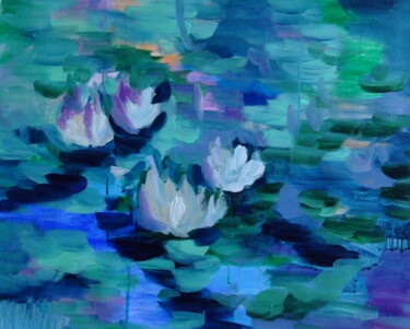 Pintura intitulada "Lilies on the Pond…" por Marina Krylova, Obras de arte originais, Acrílico Montado em Armação em madeira