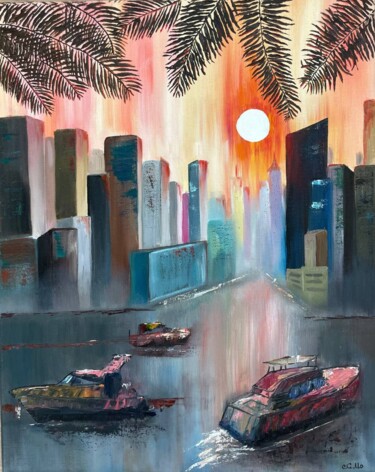 Pittura intitolato "Calmness Cityscape…" da Marina Zhivliuk, Opera d'arte originale, Olio