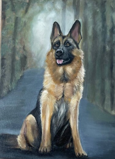 Pintura intitulada "Shepherd dog oil fo…" por Marina Zhivliuk, Obras de arte originais, Óleo