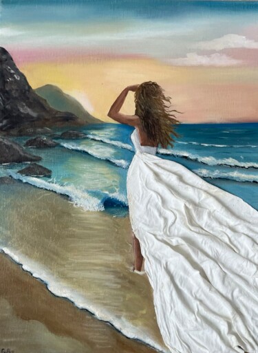 Painting titled "Girl in white dress…" by Marina Zhivliuk, Original Artwork, Oil