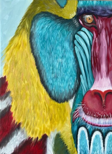 Pittura intitolato "Monkey Mandril for…" da Marina Zhivliuk, Opera d'arte originale, Olio