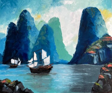Pittura intitolato "Calmness landscape…" da Marina Zhivliuk, Opera d'arte originale, Olio