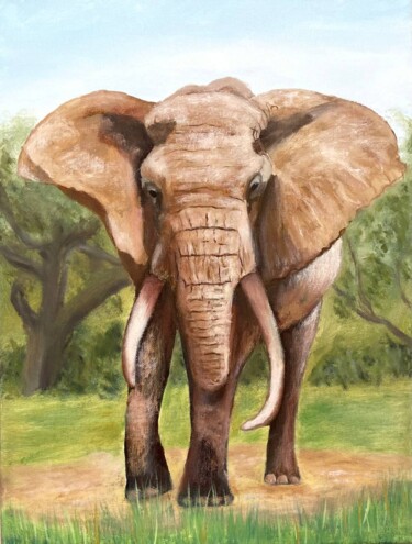 Painting titled "Elephant in the sav…" by Marina Zhivliuk, Original Artwork, Oil
