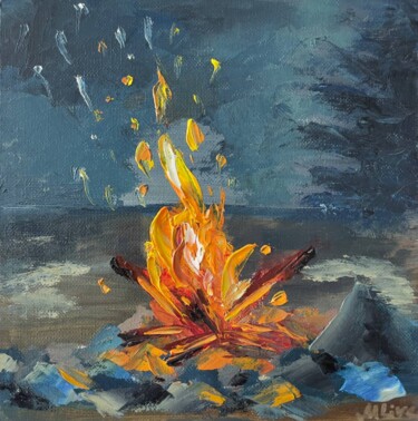 Painting titled "Cozy Campfire" by Marina Zhivliuk, Original Artwork, Oil