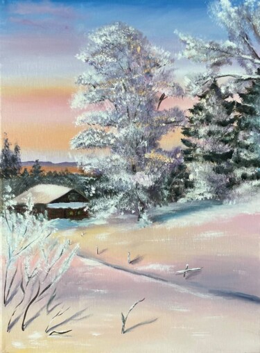 Peinture intitulée "Calmness frosty daw…" par Marina Zhivliuk, Œuvre d'art originale, Huile