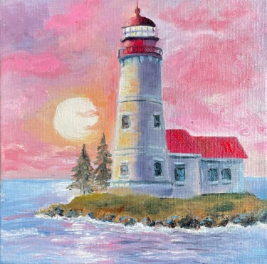Painting titled "Calmness Lighthouse…" by Marina Zhivliuk, Original Artwork, Oil