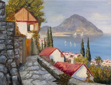 Painting titled "Coastal town" by Marina Zhivliuk, Original Artwork, Oil