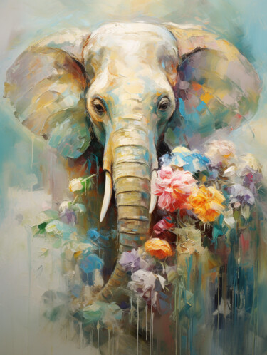 Arte digitale intitolato "Calm bright elephan…" da Marina Zhivliuk, Opera d'arte originale, Pittura digitale